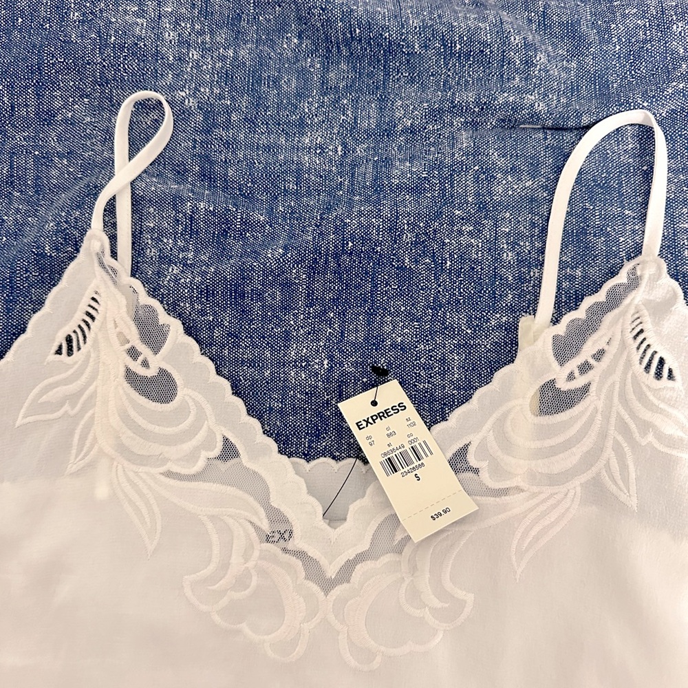 Express White Lace Embroidery Cami Top Small NWT